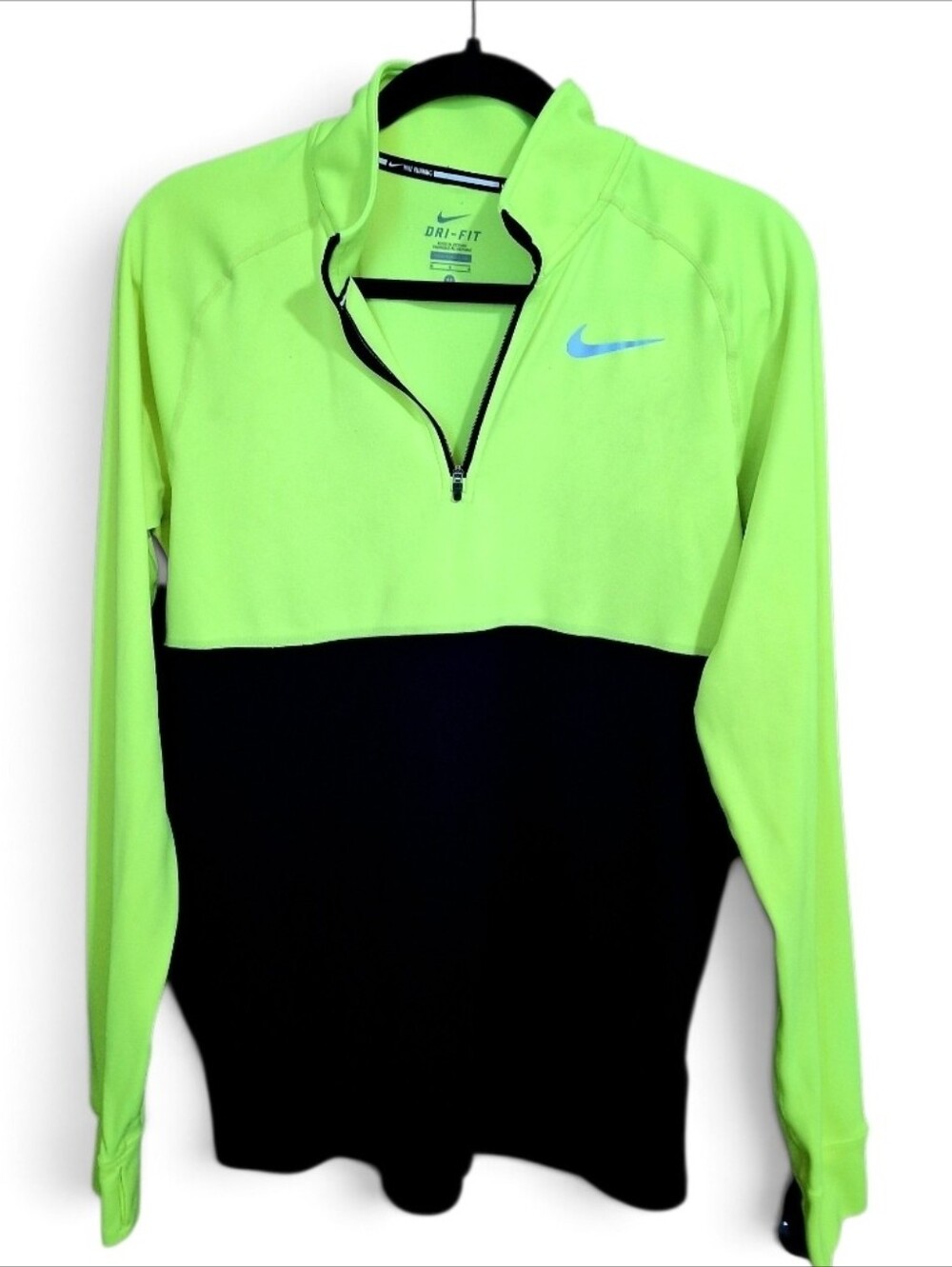 Women's Nike Lime Green & Navy Dri-Fit Long Sleeve Pullover Shirt~Size Medium
